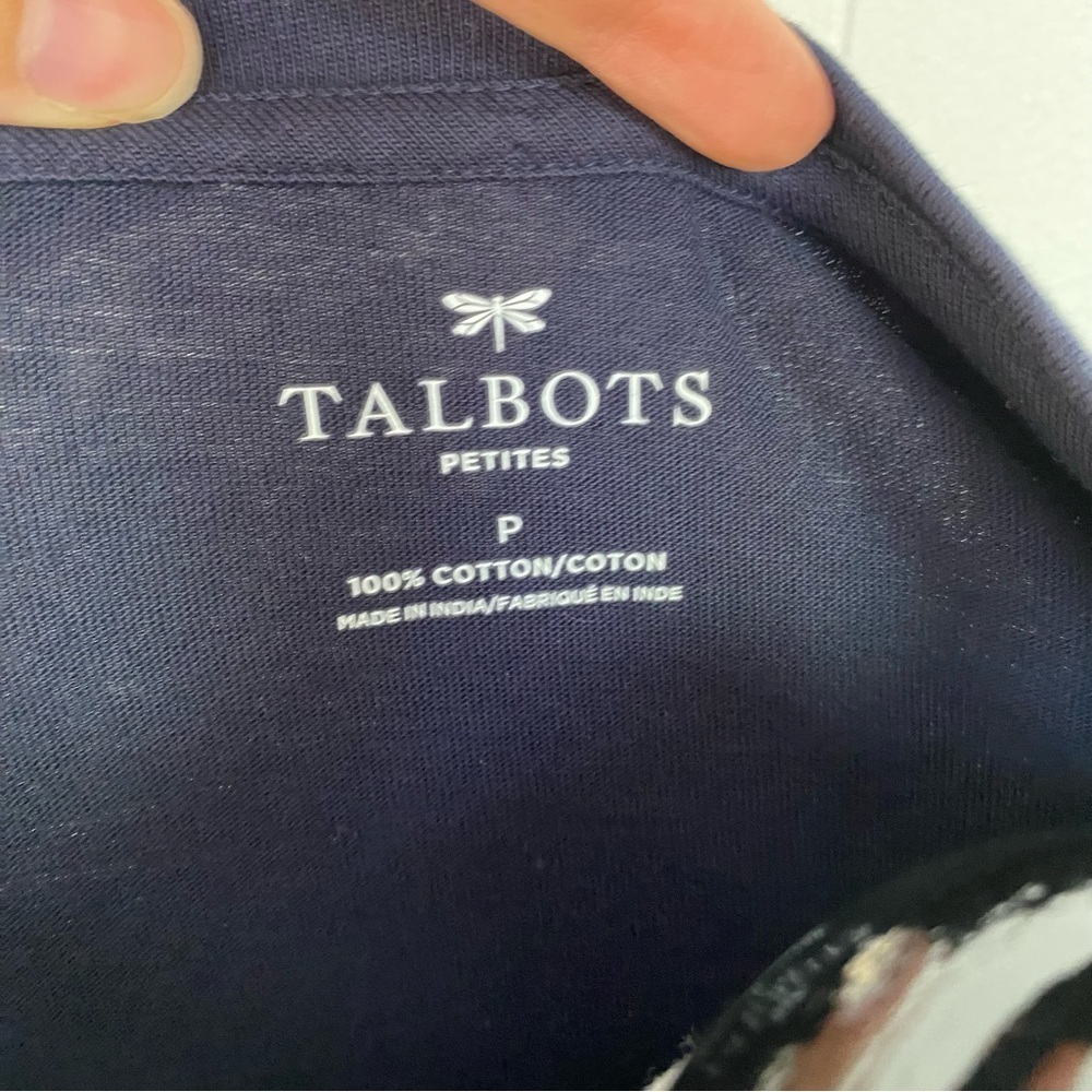 Talbots 3/4 sleeves multicolor embellish mini pom pom top Navy Blue Sz Petite P - Picture 8 of 12